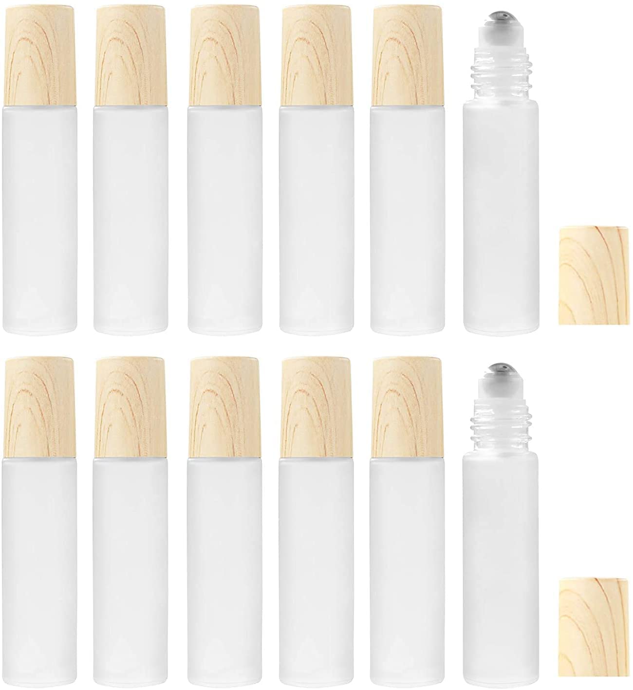 Minta12 Pcs Essential Oil Roller Bottles, 10ml Roll on bottle with Stainless Steel Balls, Refillable Clear Perfume Sample Bottles, for Perfume, DIY Beauty Body Oil, Dry Flowers