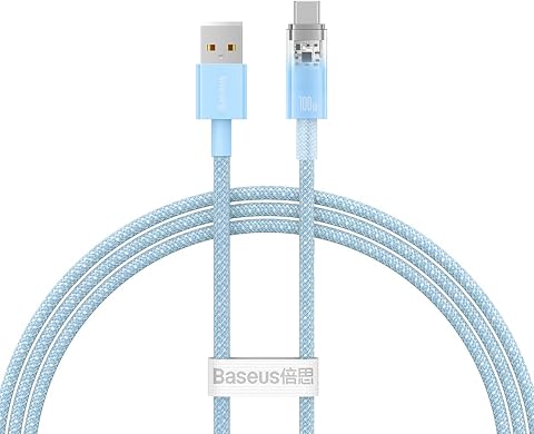 Baseus Explorer Serisi Hızlı Şarj Kablosu Akıllı Sıcaklık Kontrolü USB to Type-C 100W, 1m, Mavi