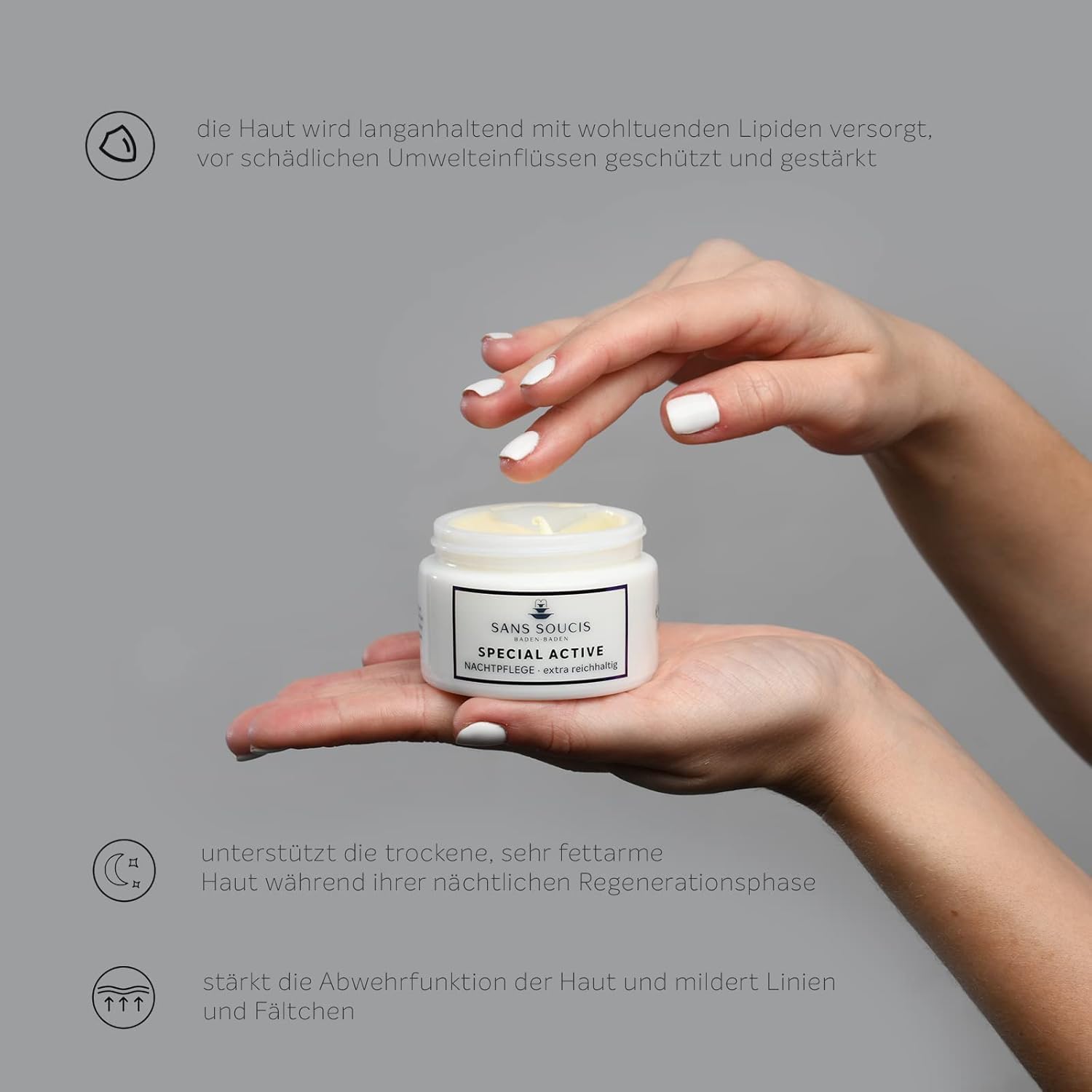 Sans Soucis reichhaltige Nachtcreme für trockene Haut 50 ml A – Feuchtigkeitspflege Pflege Creme für die Nacht Special Active