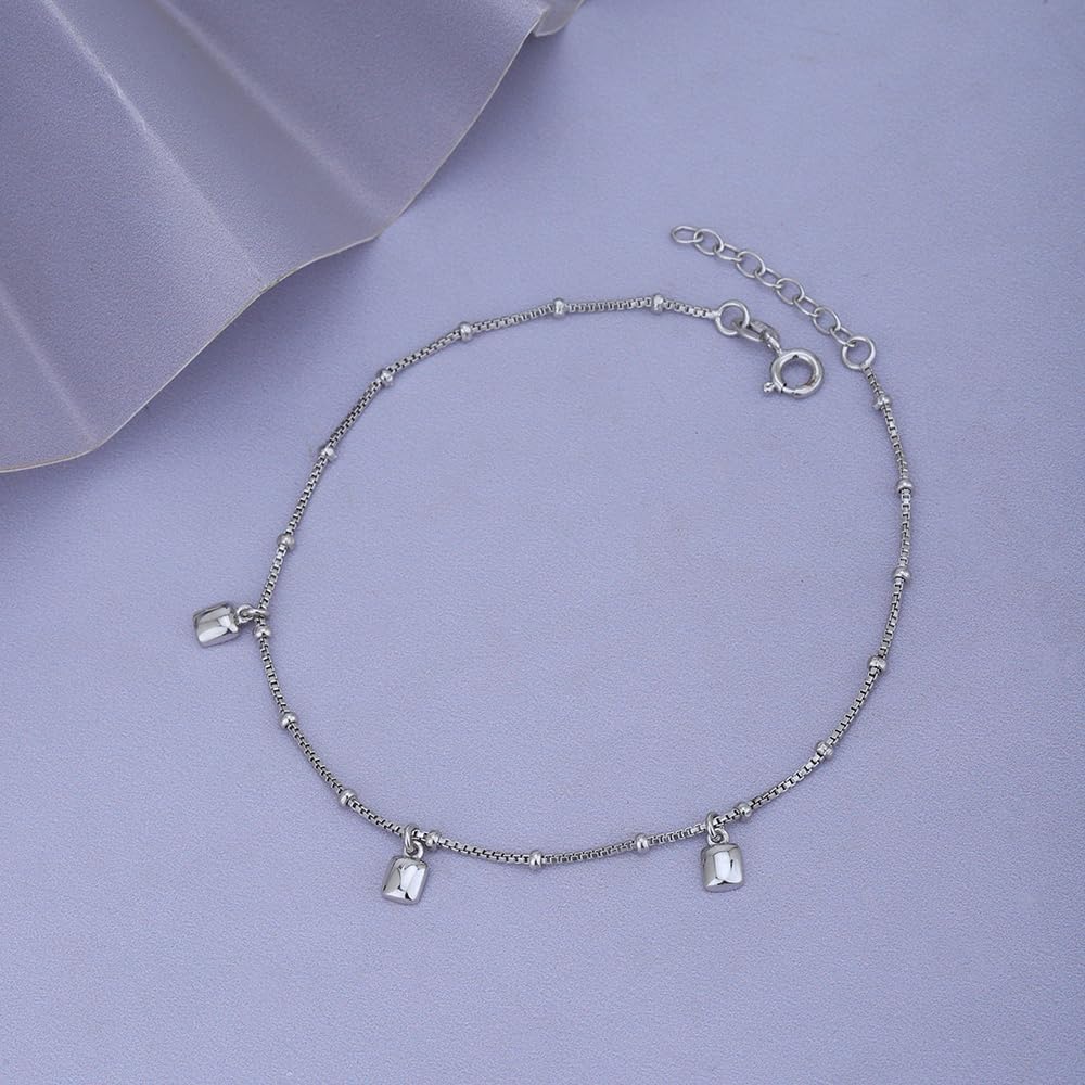 Vanbelle Sterling Silver Jewelry - Rhodium Plated with 925 Stamp - Minimalist Hanging Charm Anklet in Beaded Chain for Women - 9 Inch long + 1 Inch Extender - Image 7