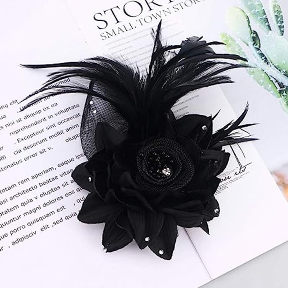 Elegant Flower Brooch for Women Wedding Party Dance Banquet Pins Feather Flower Fascinator Lady Floral Hairpins Dress Suit Lapel Pin Ceremony Accessories Corsage Brooches Vintage Jewelry Gifts - Image 4
