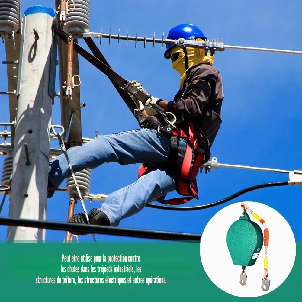 Ligne de vie auto-rétractable, ensemble de protection contre les chutes rétractable de 10 m, anti-chute de haute altitude, avec double structure de verrouillage, ligne de sauvetage rétractable