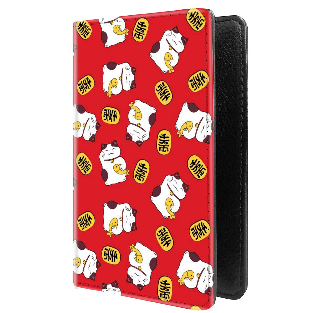 PU Leather Passport Holder Travel Wallet RFID Blocking Card Case Cover With Unique Pattern (Maneki Neko Lucky Cat £