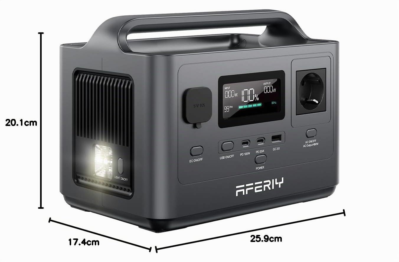 AFERIY 400W Estación de Energía Portátil, Generador Solar de 256Wh, （Envío en 2 días）Batería LiFePO4 de Carga Rápida con salida de CA de 220-240 V, puertos USB, SAI para Camping, Viajes