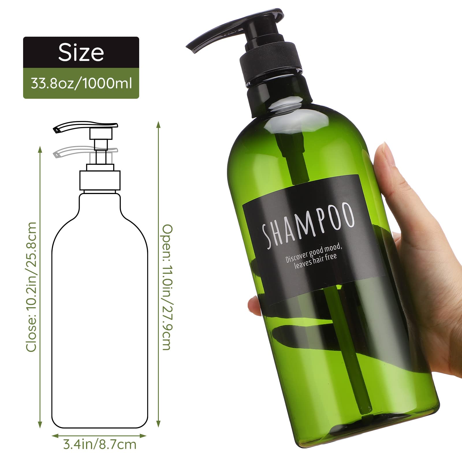 3 Stück Shampoo Pumpflaschen 300ml | Nachfüllbare Duschflaschen Grau