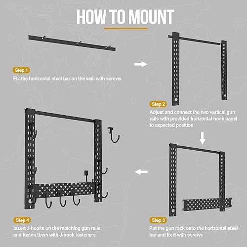Miniatura 4 de ONETIGRIS Soporte de pared para pistolas, estante para armas de interior con estante horizontal y 1 bandeja extraíble para accesorios de pistola