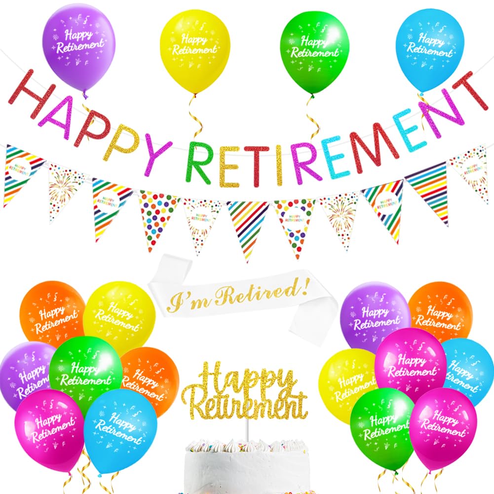 Retirement Party Decorations Kit with Banner Balloons Sash and Cake Topper