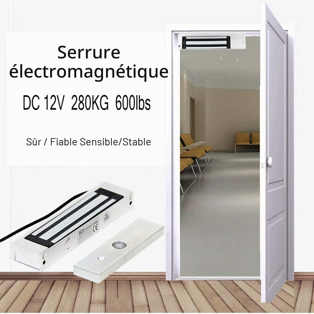 Serrure électrique magnétique 280 KG 600Lbs Electro Aimant Lock 12V, Serrure électromagnétique pour système de contrôle d'accès Verrouillage de Porte magnétique NC Fail-Safe Mode Surface Peinte