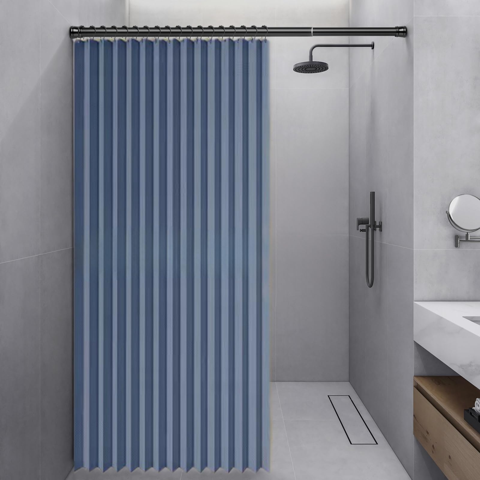 Faltbarer magnetischer Leinen-Duschvorhang, wasserdicht, Anti-Schimmel, Spritzschutz, mit Schnellverschluss, Beige, 100 x 200 cm