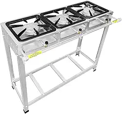 Fogão Industrial 3 Bocas, Alta Pressão, Inox, Queimadores Caulim 125mm