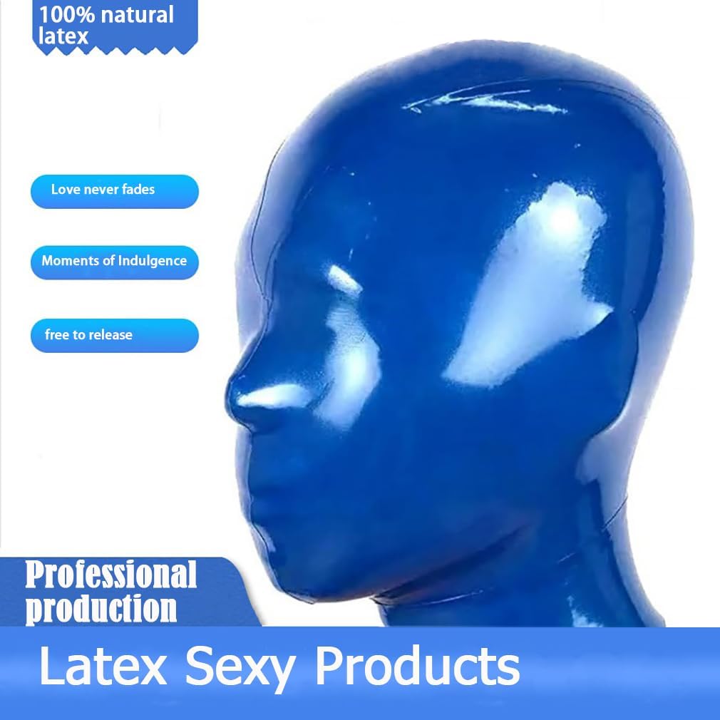 Sexy 100% Natural Latex Mask,Unisex Sm Full-face Hood Mask Cover for Fetish Club Ball Cosplay Halloween Party