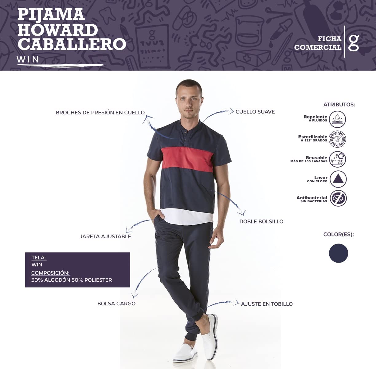GALLANTDALE Uniforme Sanitario Hombre Performance Casaca y Pantalón Jogger Médico Antibacterial