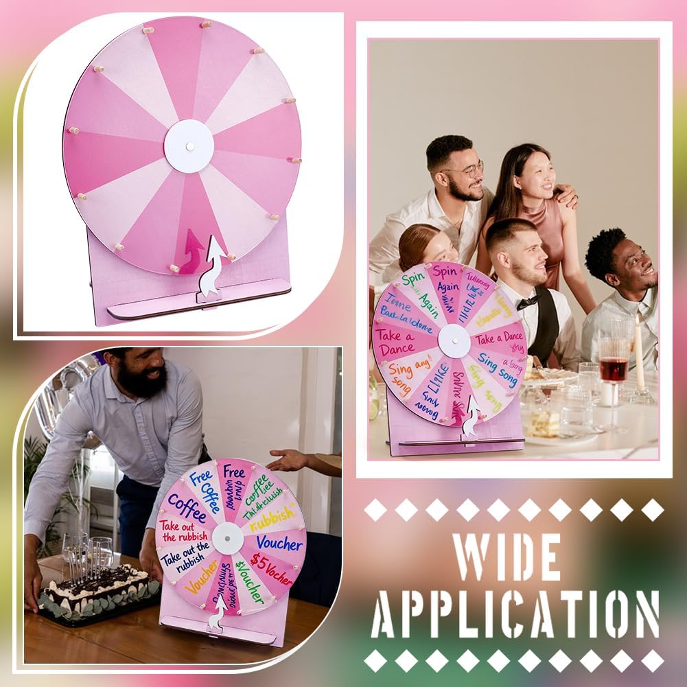 UNICRAFTALE Pearl Pink Wooden Spinner Raffle Roulette Spinning Wheel Write-Erase Surface Bridal Shower Prize Wheel 14 Inch Tool-Free Assembly Turntable Spinner for Reception Engagement Party