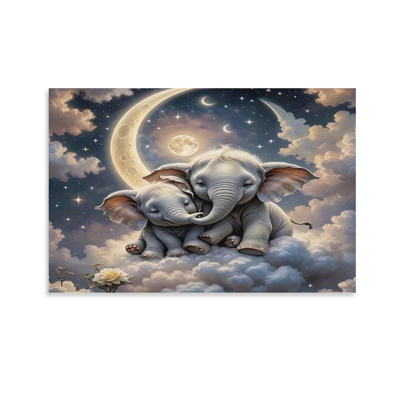 XPASHIQWC Elephant Wall Decor Poster Starry Moonlit Sky Giclee Canvas Prints Modern Wall Art Picture Wall Hanging for Bathroom Wall Decor 20x30inch(50x75cm)