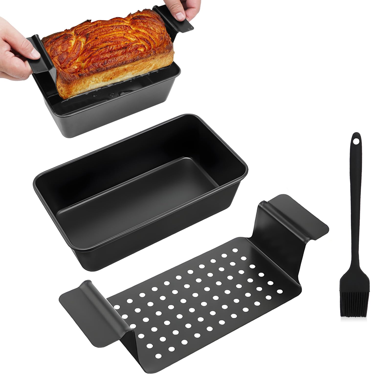 Brotbackform Kasten, Kuchenform Kasten Toastbrot Backform Kohlenstoffstahl Brotbackform Mit Gitterabbau Backblech Rechteckig Brotbackformen 24x14x6.5cm Hausbäcker Set mit Ölpinsel