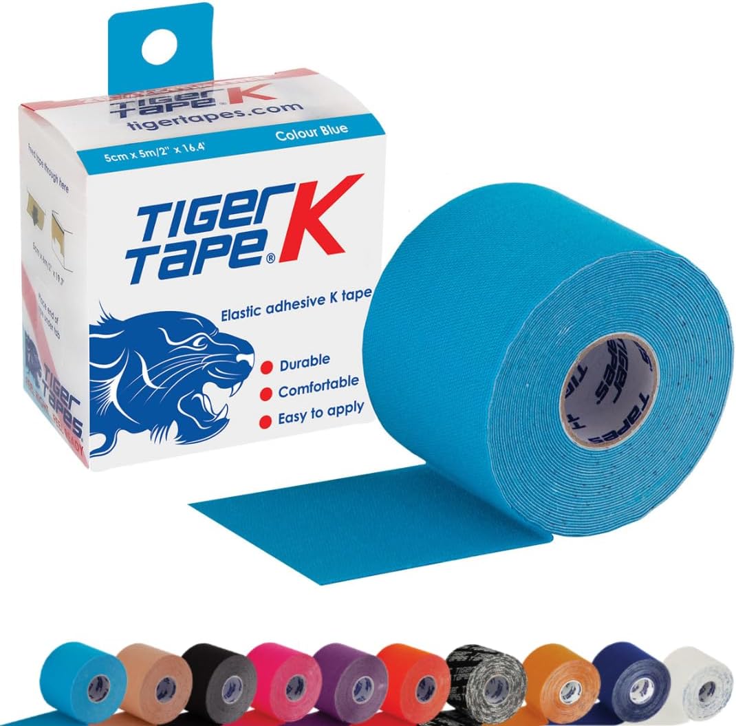 TIGERTAPES K Tape - Blue Kinesiology Tape (5cm x 5m) | Uncut Muscle Tape for Running, Sports & Injury Recovery | Waterproof, Hypoallergenic & Elastic Athletic Tape for Training & Rehab