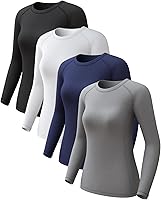 CLconvallaria 4 Pack Women's Long Sleeve Compression Shirts - Dry Fit UV Sun Protection Cooling Tops for Yoga Running Gym Workouts