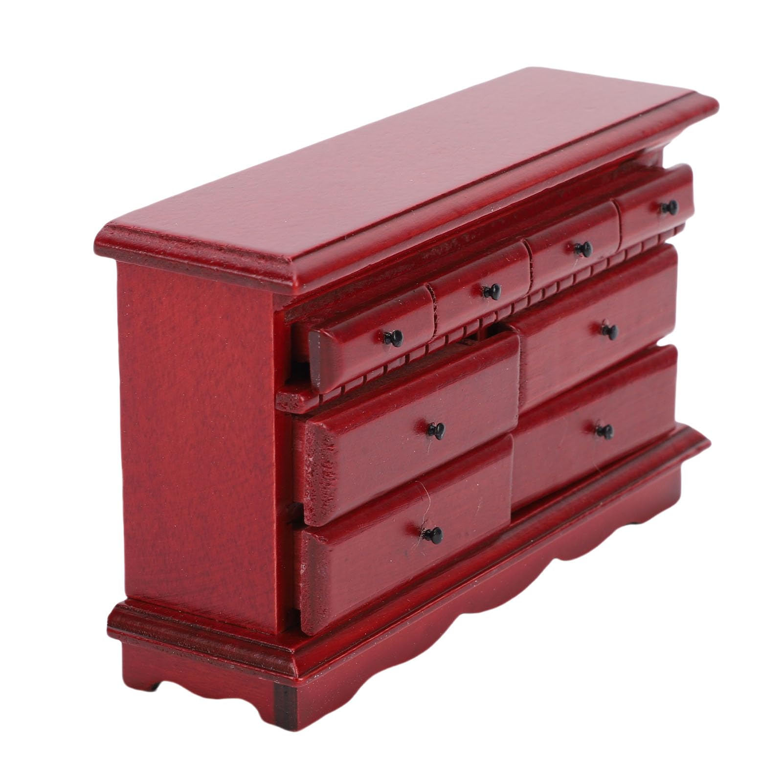 Generic 1/12 Dollhouse Elegant Birch Wood Cabinet for Miniature Scenes, Exquisite Drawer Chest for Dollhouse Decor Display (Red Wood Color)