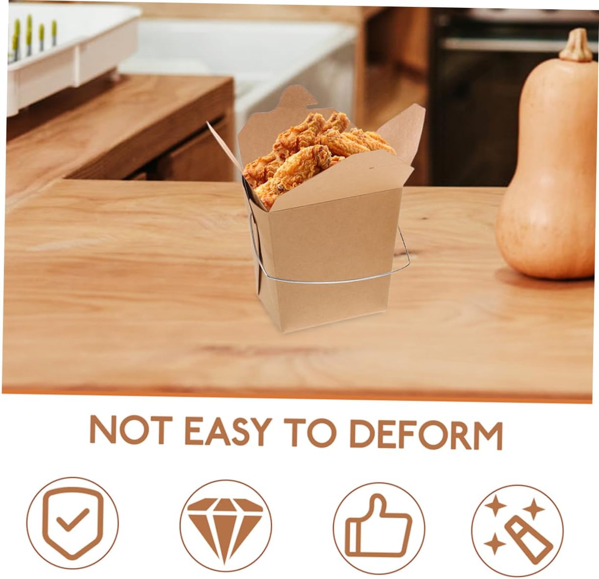 Mikinona 50pcs Paper Takeout Boxes Wire Handle Chinese Food Packaging Containers for Fried Chicken and Fries and Convenient Takeout