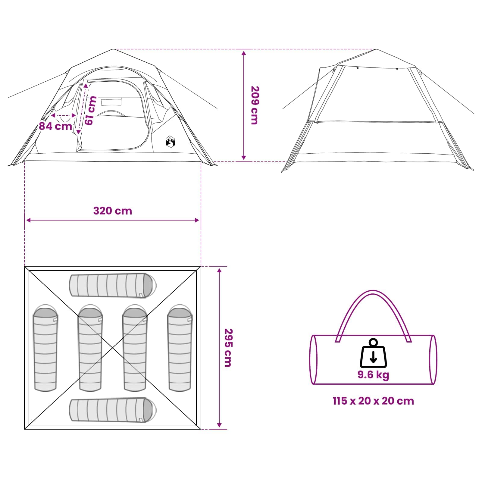 Namiot natychmiastowy, oliwkowy, zielony, 305 x 275 x 190 cm, poliester i stal, namiot samorozkładający się Popup z płótna żaglowego, składany, na kemping, festiwal, plażę, deszcz