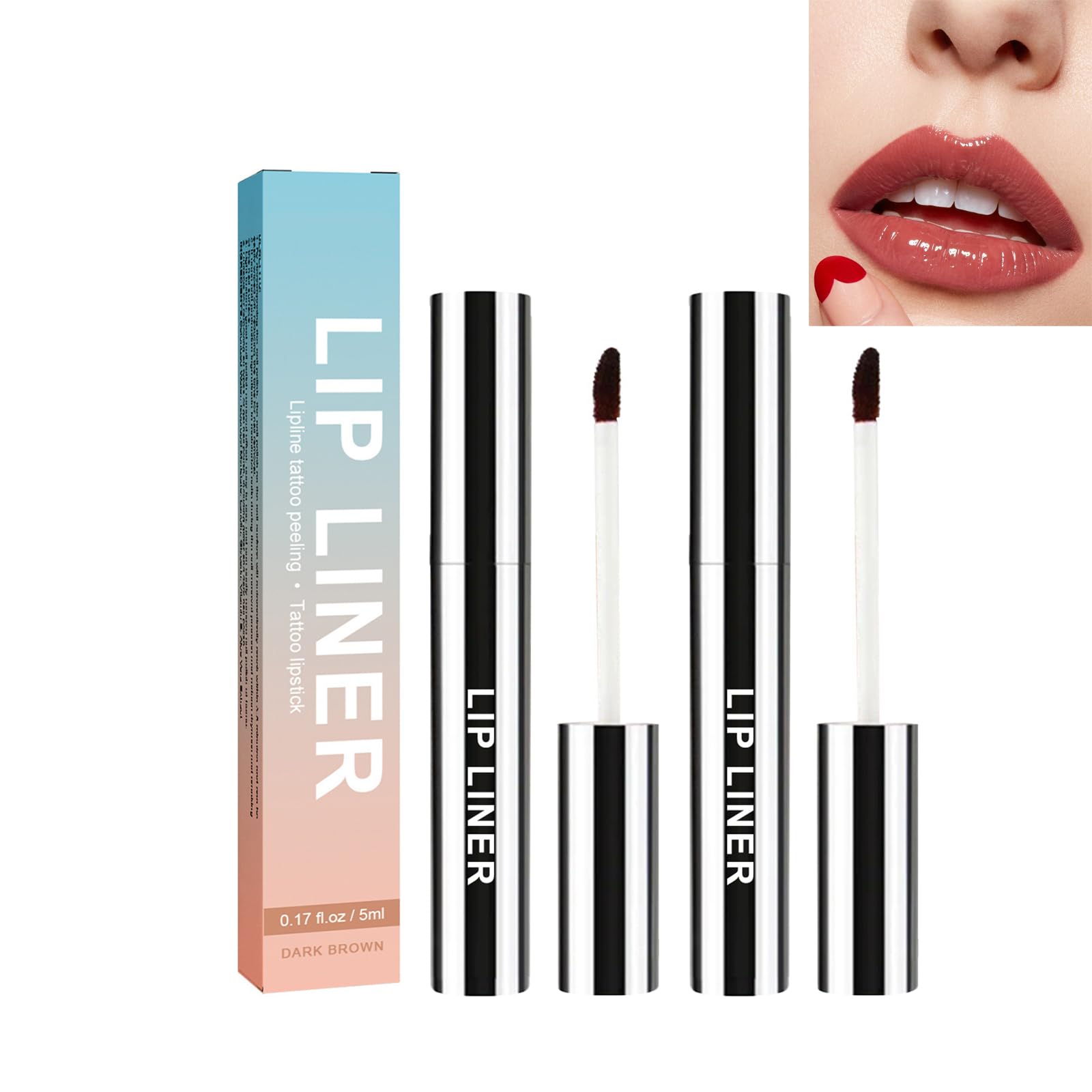 2PCS Lápiz de Contorno de Labios Extraíble, Perfilador de Labios peel-off, Perfilador de Labios Voluminizador, Resistente al Agua, 2PCS*5ml, marrón oscuro, lipsticks2