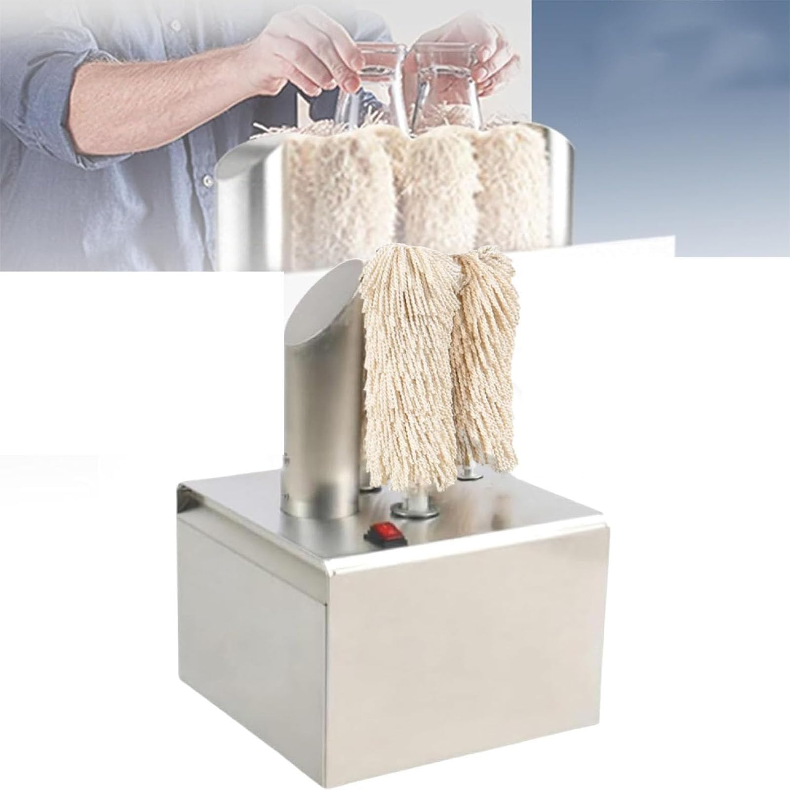 JKJZSALJ Commercial Glass Polishing Machine With Microfiber Brushes, Warm Air Drying, For Bars, Restaurants, And Hotels,3Heads