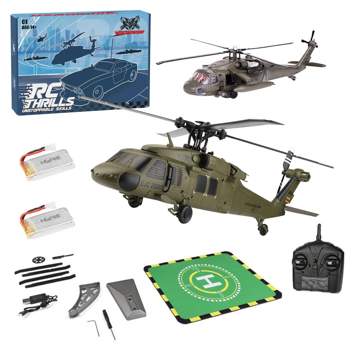 BuildCubes RC Helicopter, Black Hawk UH-60L, 170 Size, 2.4G 4CH, Adults Hobbyists Military Enthusiasts, Unisex, RTF