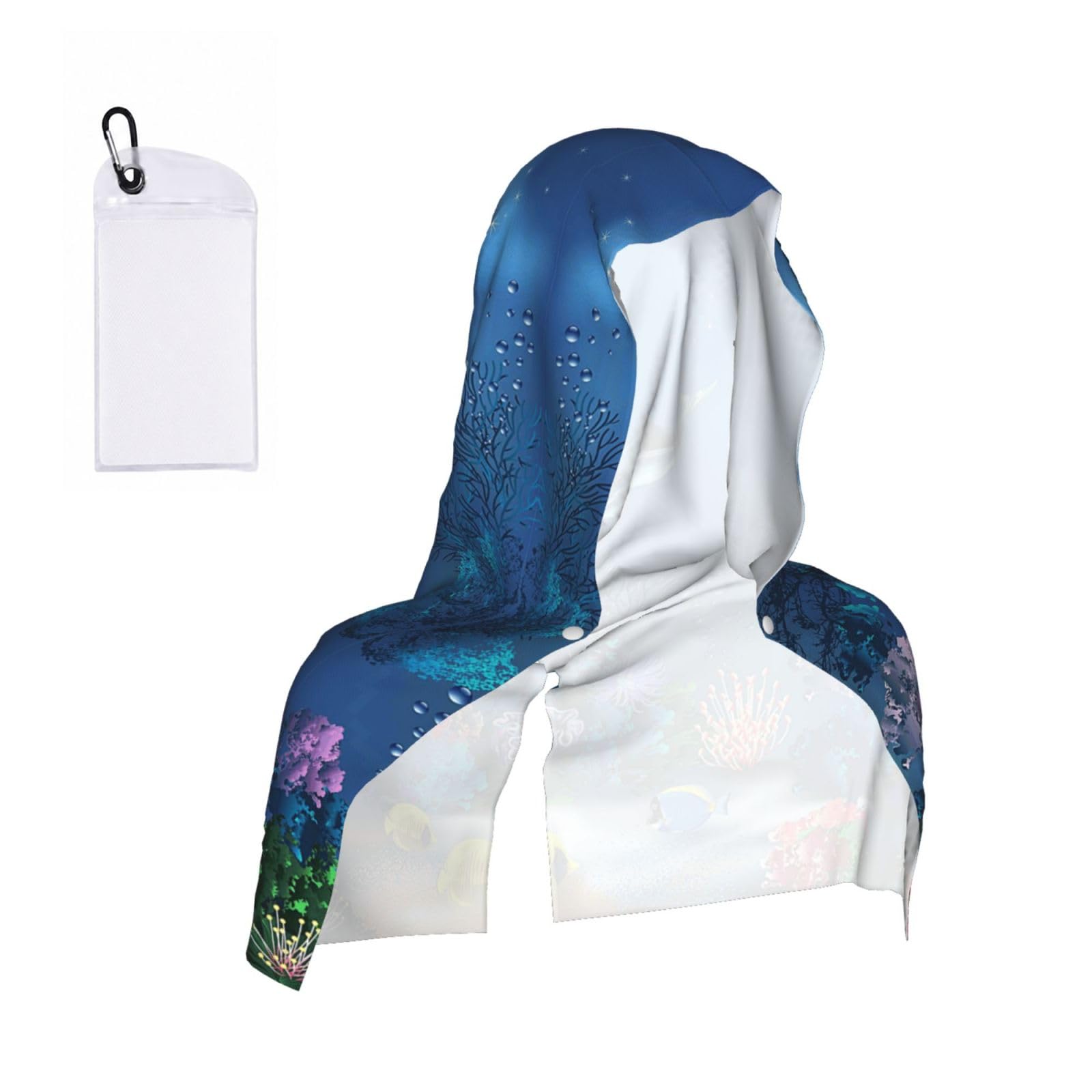SATUSA Underwater World Dolphins Coral Print Cooling Hoodie Towel, Cooling Towels For Neck And Face, Quick Drying Absorbent Cooling Head Towel Beach Camping Gym Construction(2pcs)