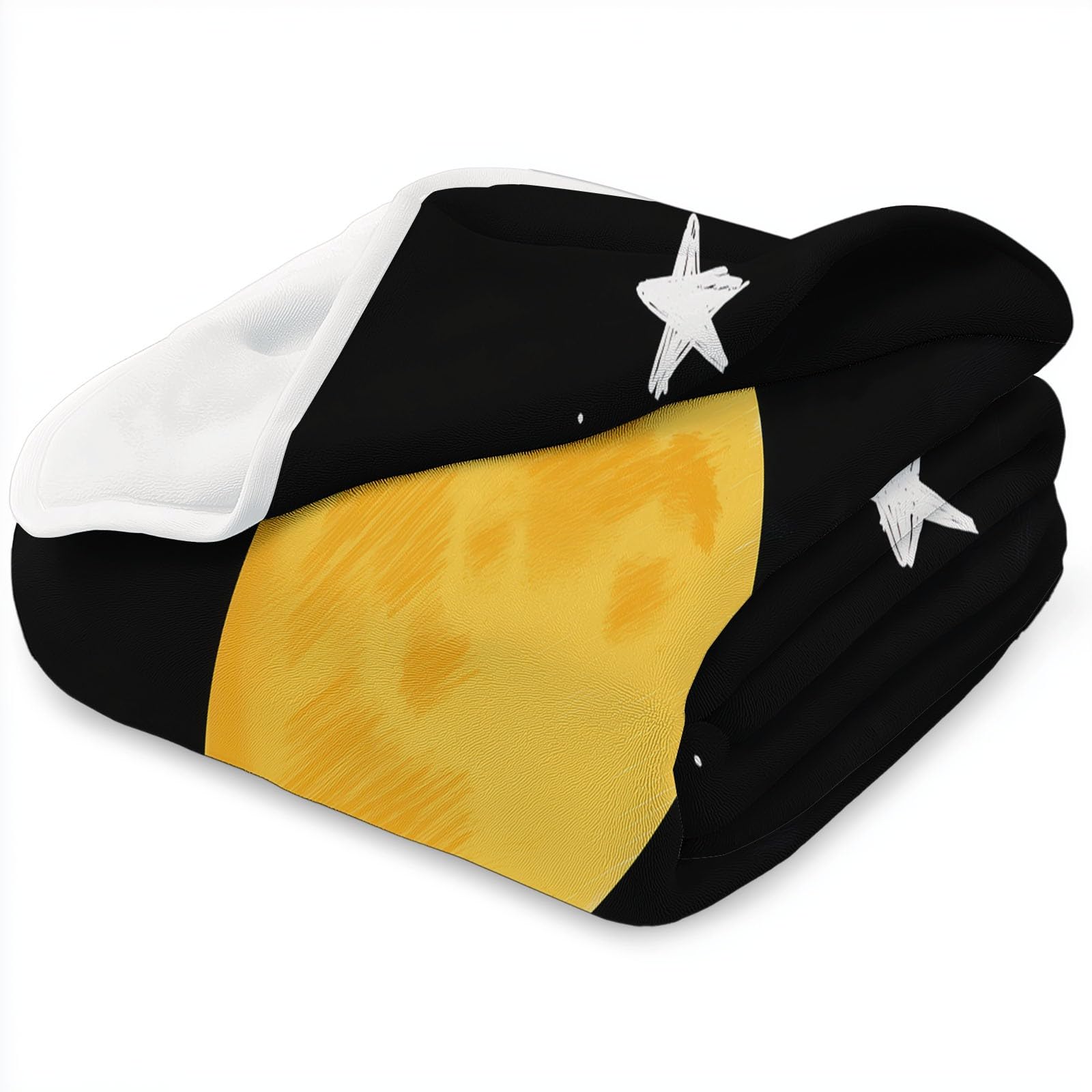 Manta de Franela Suave y Cálida 200 x 200 cm Libro Ilustrado Infantil Estrellas Y Luna – Manta de Cama o Sofá con Estampado 3D de Líneas Onduladas, Ligera y Confortable, para Adultos y Niños, Negro