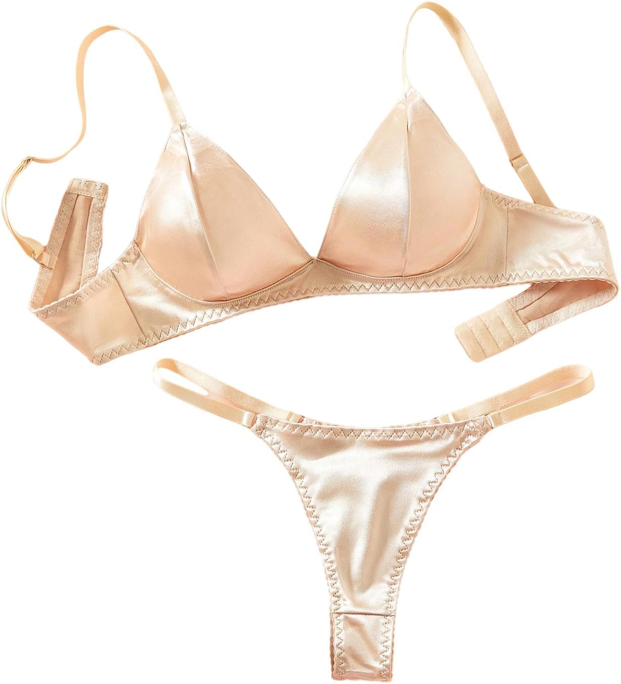 SHENHE Women's Satin Lingerie Set 2 Piece V Neck Triangle Bra and Panty Thong Set