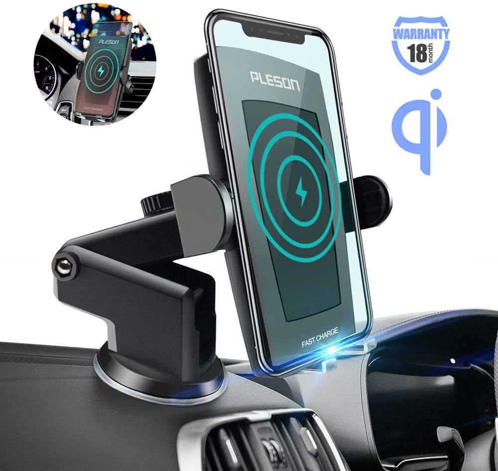 Wireless Car Charger Mount, Auto-Clamp 10W/7.5W Qi Fast Charging Windshield Dashboard & Vent Car Phone Holder for Galaxy S10/S10+/S9/S9+/S8/S8+/Note 9/Note 8, iPhone Xs/Xs Max/XR/X/8/8 Plus