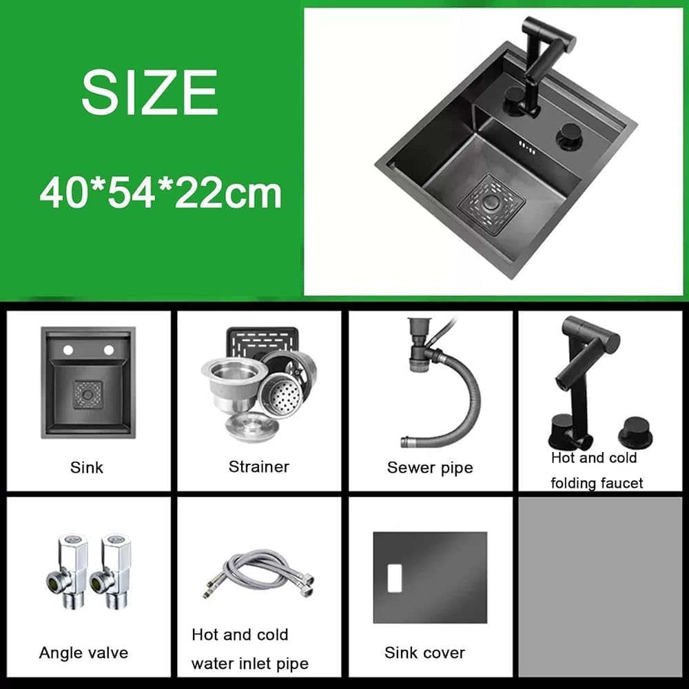 Lavabo da appoggio in acciaio inox con coperchio, design salvaspazio a sifone integrato, per cucina compatta e aree bar