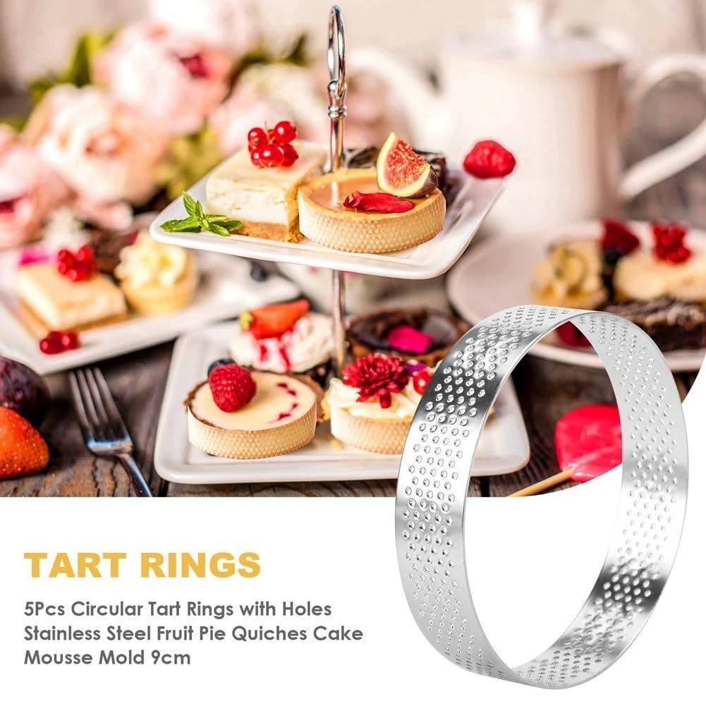 10 Moldes Circulares para Tartas de 15 cm con Agujeros, de Acero Inoxidable, para Tartas de Frutas, Pasteles, Mousse, para Repostería de Cocina.