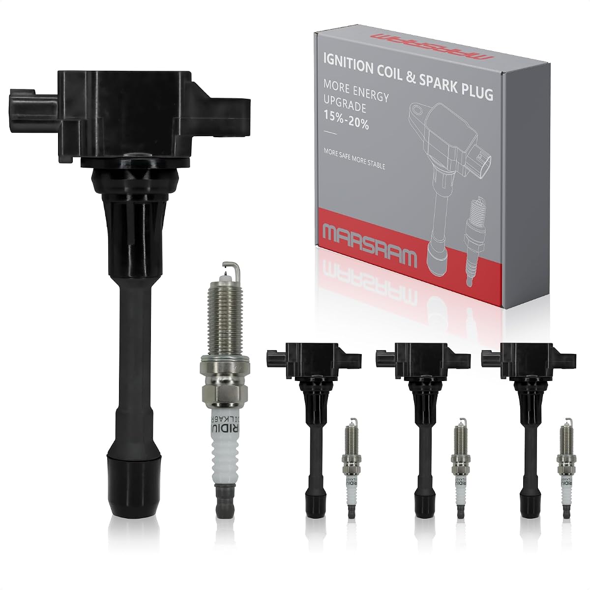 Bobina de encendido Marsram UF549 Ajuste de bujía para 2007-2015 Nissan Altima 2.5L | Bujía 9029 Ajuste para 2007-2012 Nissan Sentra 2.5L, 2009-2012 Sentra 2.0L, 2013-2019 Sentra 1.8L, 2007-2011 Versa 1.8L 4Pcs