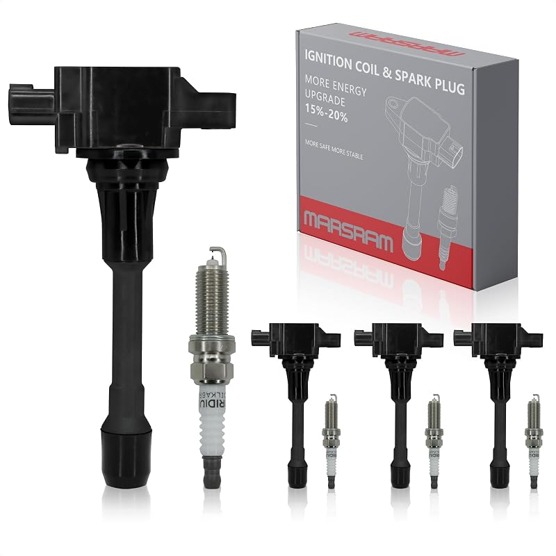 Bobina de encendido Marsram UF549 Ajuste de bujía para 2007-2015 Nissan Altima 2.5L | Bujía 9029 Ajuste para 2007-2012 Nissan Sentra 2.5L, 2009-2012 Sentra 2.0L, 2013-2019 Sentra 1.8L, 2007-2011 Versa 1.8L 4Pcs
