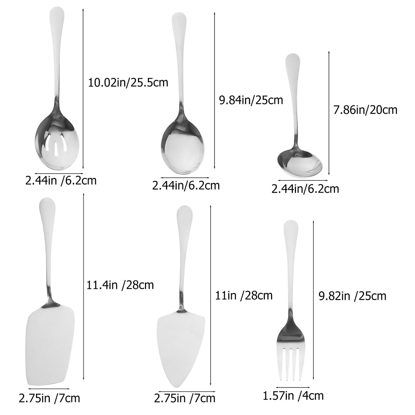 6 pezzi Posate da Portata in Acciaio Inox Ergonomico Resistente per Buffet Feste e Uso Quotidiano Cucchiai e Forchette Lucide per Casa e Ristorante