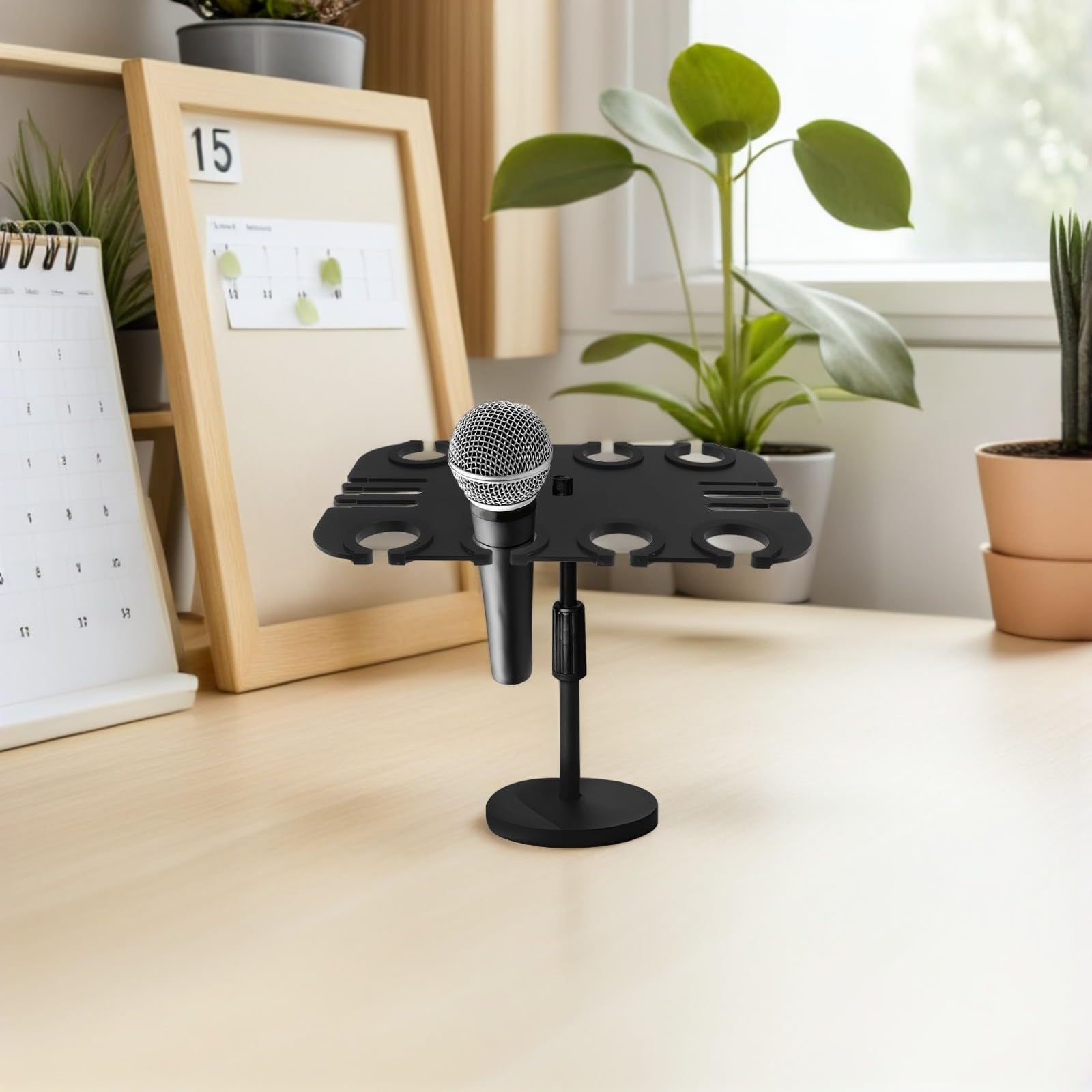Cabilock Soporte de Pared Almacenamiento Seguro para Micrófono Negro Rectangular con 8 Agujeros, Acero al Carbono y Plástico y Antirrayaduras para Grabaciones y Transmisiones