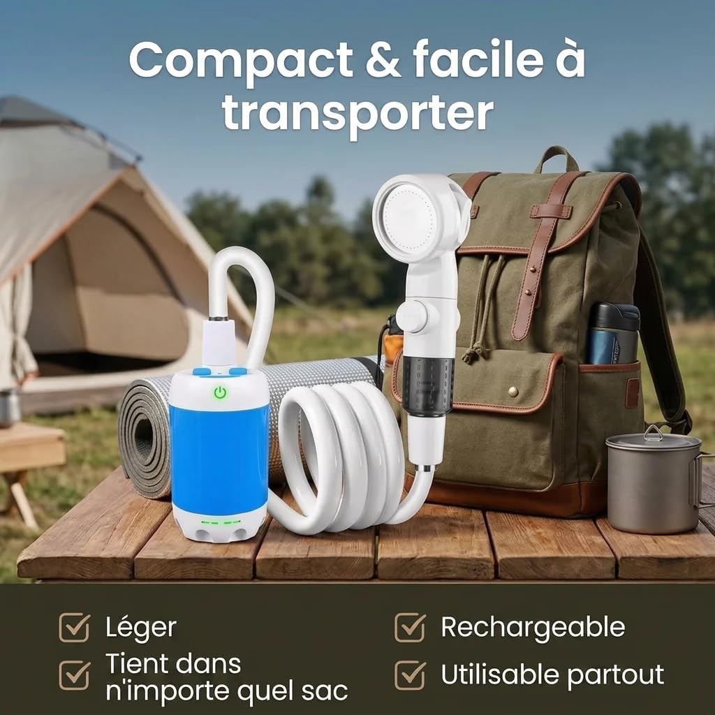 Craftaison Tragbares Wasserpumpen-Set Aufladbare Outdoor Brause, Überall & Jederzeit Duschen, Komplettes Zubehör, Geeignet für Außenduschen, Autowaschanlagen, Tierbäder, Gärten