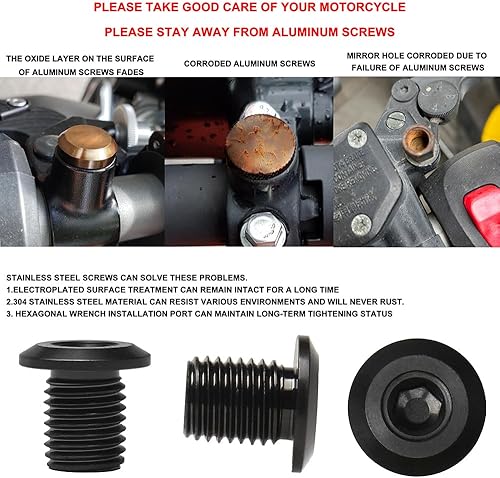 Miniatura 2 de FENRIR Enchufe de agujero para espejo de motocicleta de acero inoxidable 304 para M10XP125 Vulcan S Z1000 Z900 Z650 Z400 Z125 MT03 MT07 MT09 MT10