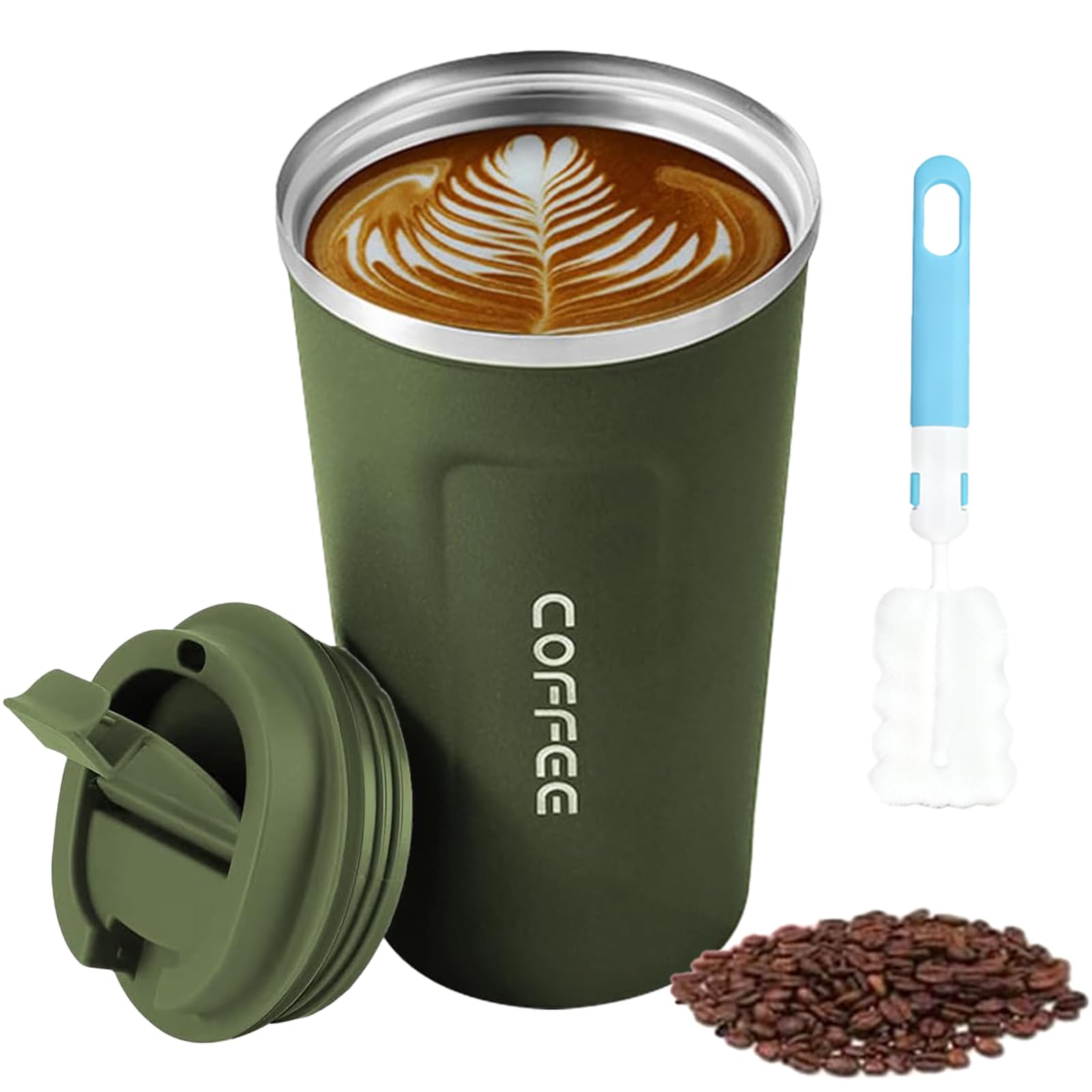 Ansilhus Stainless Steel Vacuum Insulated Travel Coffee Mug, Leak Proof with Lid Keeps Cold and Warm, Suitable for Coffee, Tea and Beer (Green)
