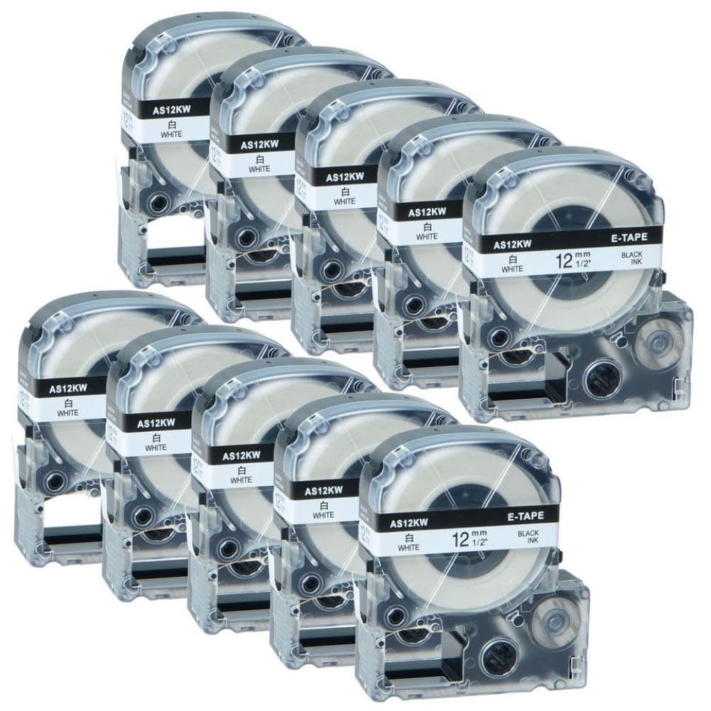 Nastro per etichette SS12KW da 10 pezzi 9mm 12mm 18mm 24mm compatibile con SS18KW SS9KW SS24KW LW300 LW400 LW600 LW700 LK4WBN(Black on white)