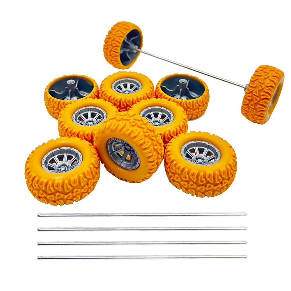 10PCS Toy Car Wheel RC Car Rubber Tire Wheel with 5PCS Shaft Round Rod Axles for RC Car Truck Robot DIY Model Toy Wheel Parts (2x40mm Orange)