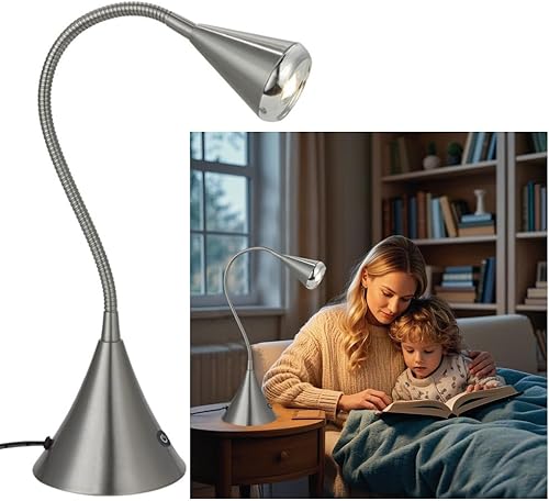 HomeFocus - Lámpara de mesita de noche, lámpara de escritorio LED, luz de lectura, lámpara de lectura para cuidado de los ojos, LED 5W, lámpara de