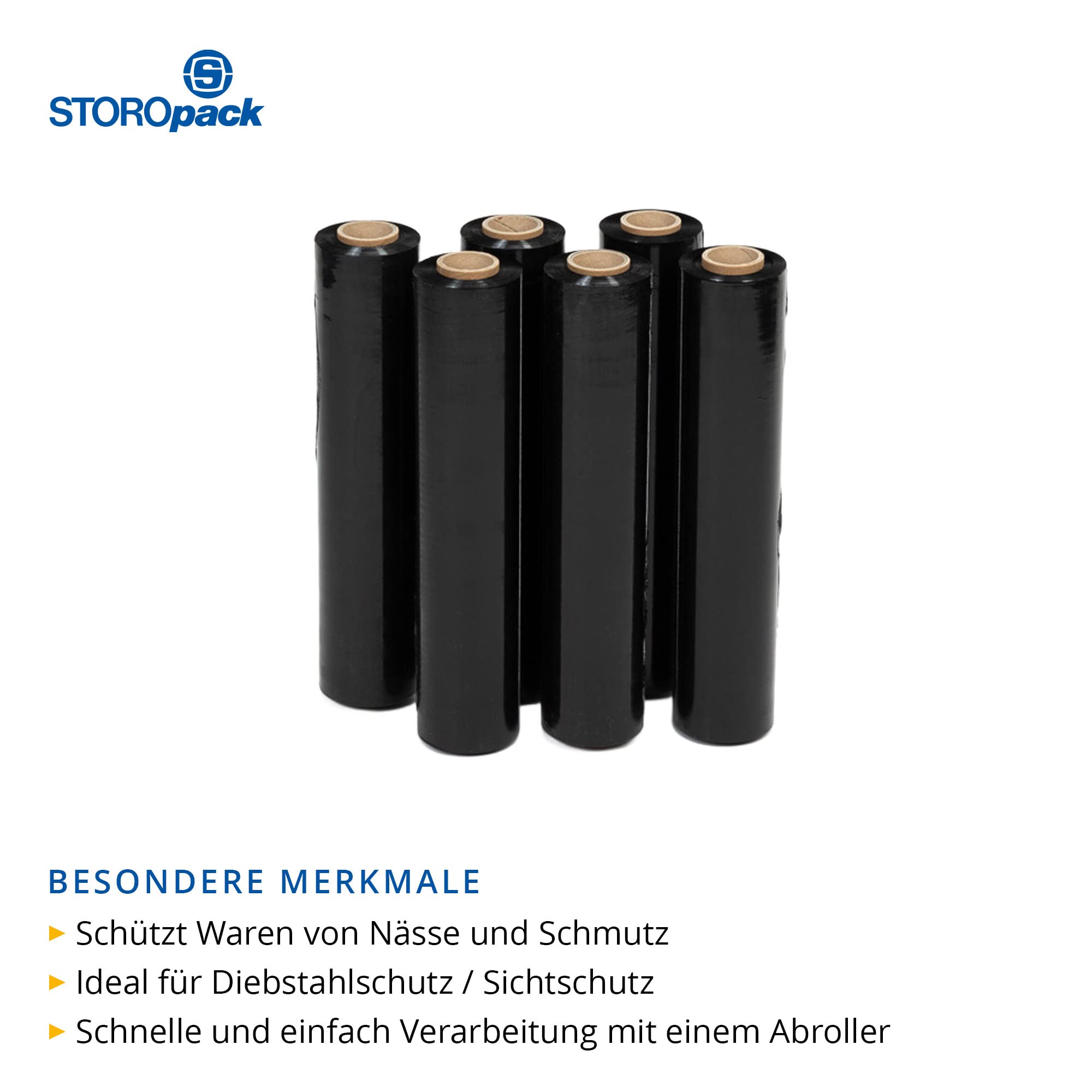 6 Rollen Stretchfolie 23 my 500 mm 250 Meter schwarz
