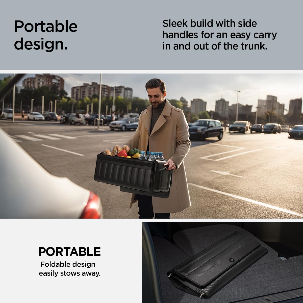 Spigen Tesla Model Y (~2025 Juniper) e 3/S/X Organizer Bagagliaio Auto Pieghevole, Universale Contenitore per Bagagliaio, Scatola di Stoccaggio Progettato per Tesla, Fiat, Alfa, Benz, BMW - Nero