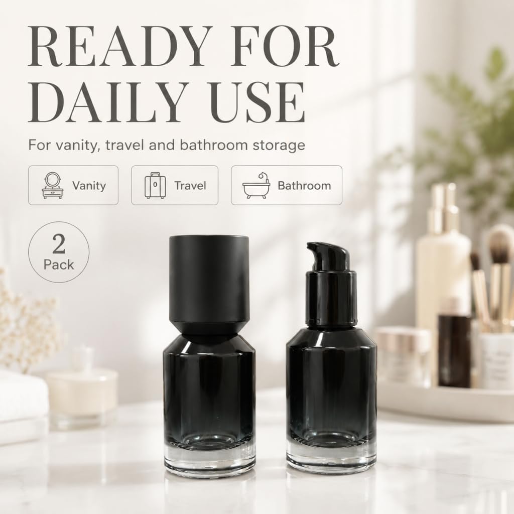 Black Glass Lotion Travel Container,Refillable Cosmetic Pump Containers