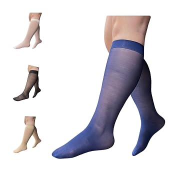 8-15 mmHg Sheer Compression Calf Shin Leg Ultra Thin Closed Toe Socks Navy, Large-X-Large