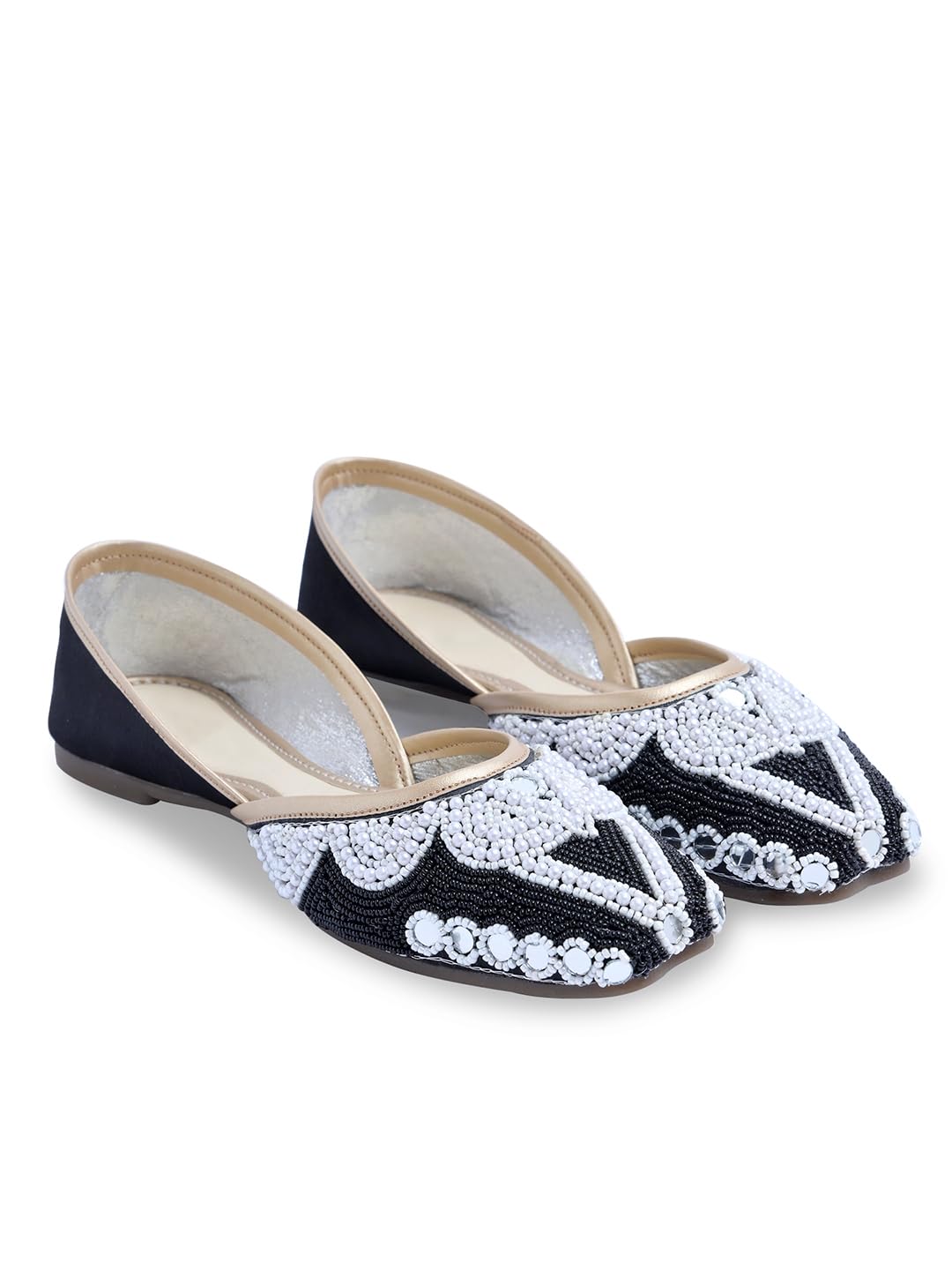 Ethnic Embllished Punjabi Jutti for Women's & Girls with Beads and Mirror Work Slip-On Shoes - Black-image-16