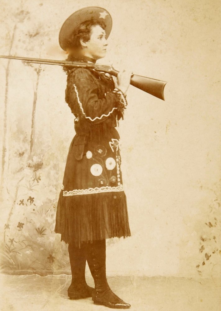 Wild West Female Performer May Mackey 1890S She is Wearing A Wild West Outfit with Lots of Fringe A Winchester On Shoulder Poster Print (24 x 36)