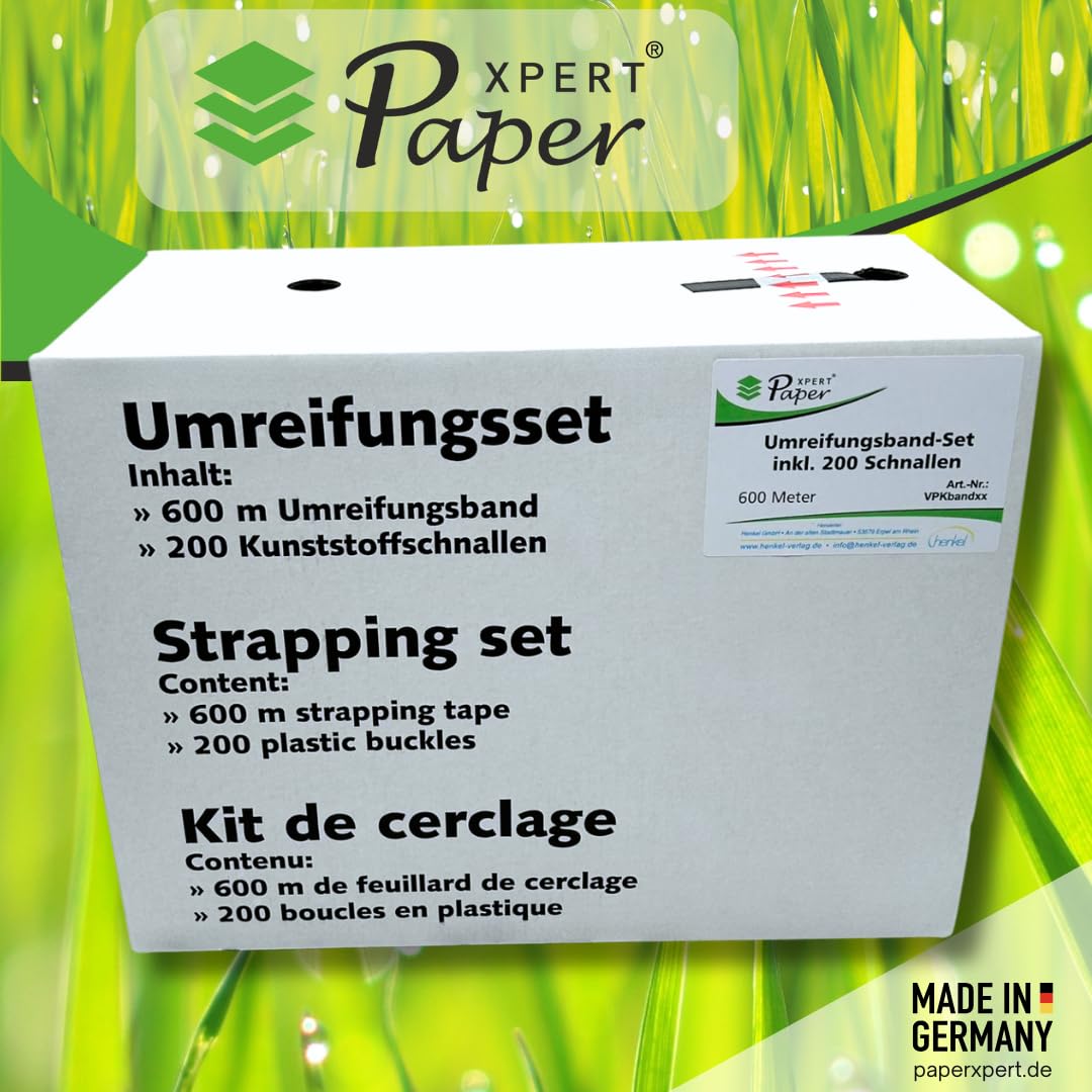Umreifungs-Set 600 Meter PP-Umreifungsband inkl. 200 PP-Verschlussklammern Made in Germany